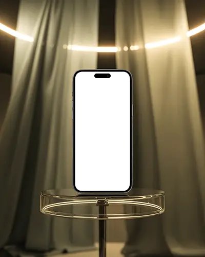 luxury-presentation-iphone-16-plus-mockup-on-glass-stand-with-curtains-and-ring-light