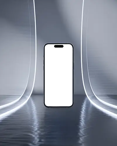 futuristic-light-trail-iphone-15-plus-mockup-floating-above-liquid-surface-in-blue-scene