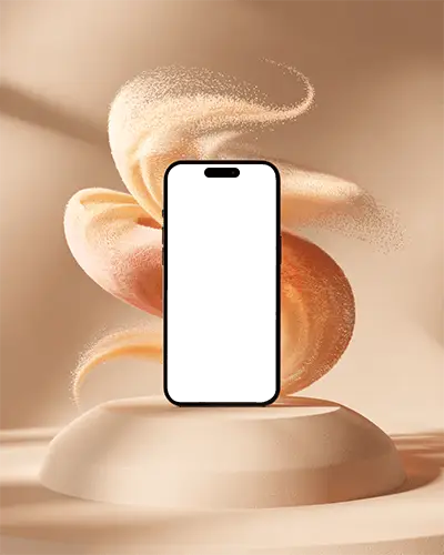 iphone-14-pro-mockup-on-rounded-platform-with-abstract-dust-swish-in-earthy-color-scene