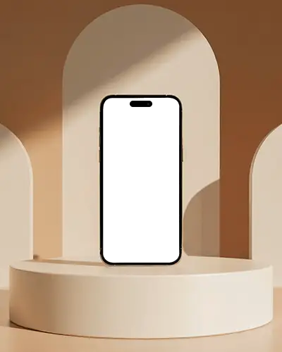 Clean Modern Display Iphone 16 Plus Mockup Against Arched Forms And Sunlight Gradient