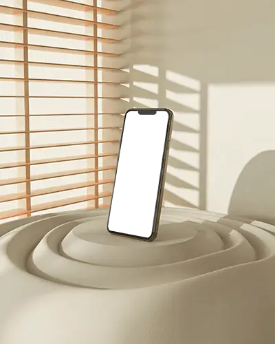 Soft Ripple Platform Iphone 13 Mockup In Minimal Studio With Window Shadow Patterns