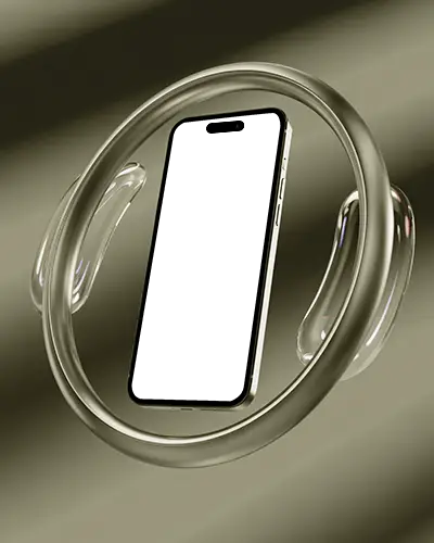 Iphone 16 Pro Mockup Floating In Transparent Ring Structure With Soft Shadow Lighting