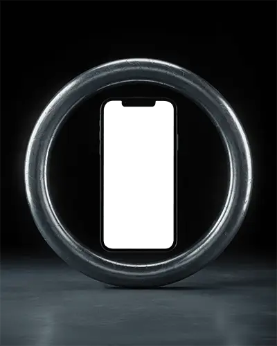 futuristic-iphone-13-mockup-inside-metal-ring-with-dramatic-dark-lighting