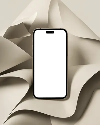 Modern Iphone 15 Pro Mockup Smartphone On Abstract Paper Sculpture With Minimal Studio Lighting