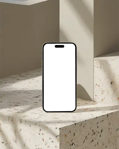 modern-iphone-16-plus-mockup-smartphone-standing-on-terrazzo-stone-surface-in-minimal-studio-light