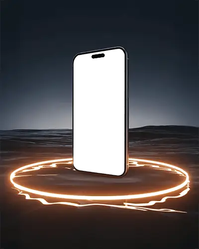 futuristic-iphone-15-plus-mockup-smartphone-standing-on-water-surface-with-glowing-neon-light-ring