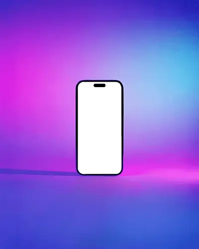 futuristic-iphone-14-pro-mockup-smartphone-standing-in-gradient-background-with-blue-and-purple