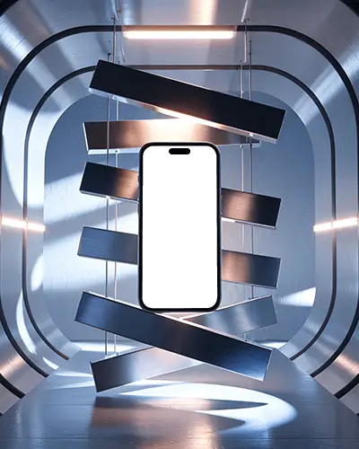 futuristic-iphone-15-pro-mockup-smartphone-floating-in-sci-fi-tunnel-with-metallic-panels-and-lights