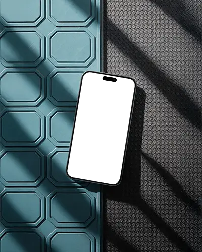 modern-iphone-15-mockup-smartphone-on-textured-surface-with-blue-tiles-and-shadow-light-pattern