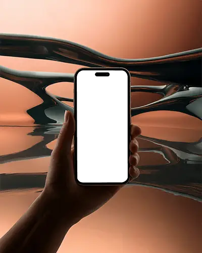 futuristic-iphone-15-mockup-hand-holding-smartphone-against-liquid-metal-background-in-studio-light