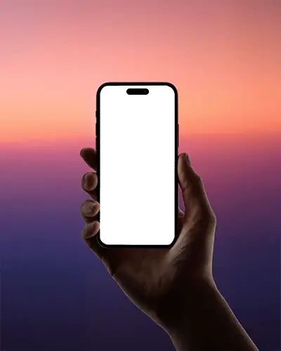 modern-iphone-14-pro-mockup-hand-holding-smartphone-against-vivid-sunset-gradient-sky-background