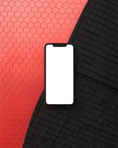 modern-iphone-12-mockup-smartphone-on-red-hexagon-and-black-square-geometric-abstract-background