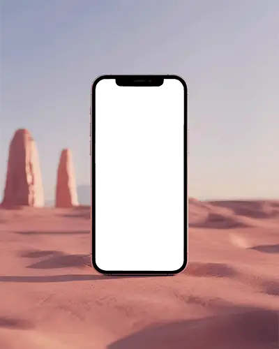 creative-iphone-12-mockup-device-displayed-in-abstract-desert-landscape-with-pale-sky-atmosphere