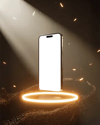 Artistic Iphone 15 Plus Mockup Fantasy Lighting Scene With Floating Smartphone