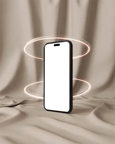 Iphone 16 Plus Mockup Modern Luxury Phone Showcased With Glowing Light Circles On Fabric Set