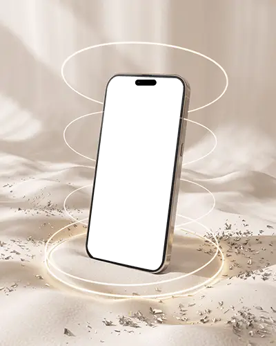Iphone 14 Pro Mockup Stylish Device Display In Minimal Scene With Light Rings And Sandy Surface