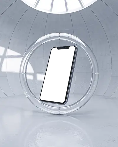 Iphone 14 Mockup Stunning Smartphone Display Inside Transparent Ring In Minimal Studio Setting