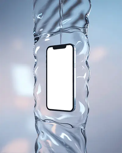 Iphone 13 Mockup Stunning Smartphone Display Inside Liquid Glass Water Stream Artistic Visual