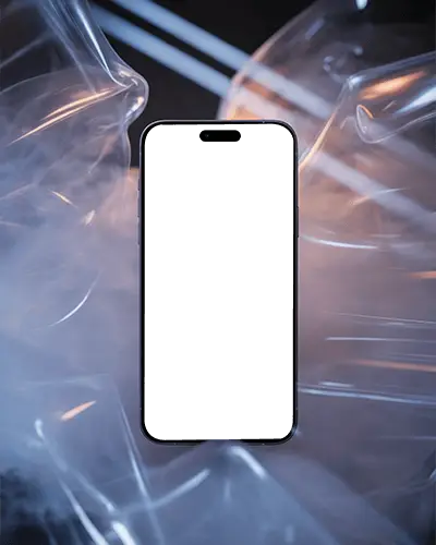 Modern Iphone 16 Pro Mockup With Abstract Smoky Background Perfect For App Presentation