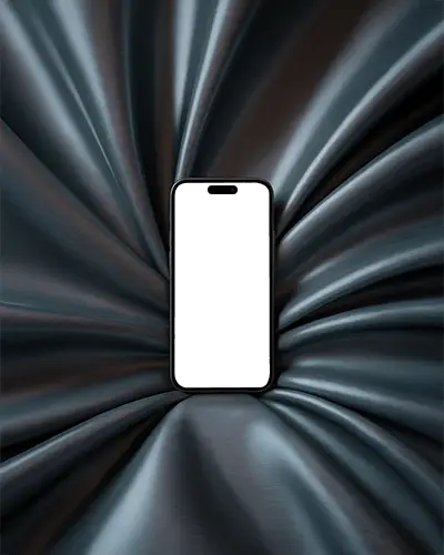 Elegant Silk Draped Iphone 16 Mockup Phone Centered On Luxurious Dark Fabric Folds