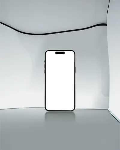 Clean Futuristic Space Iphone 16 Plus Mockup Phone Centered In Minimal White Room