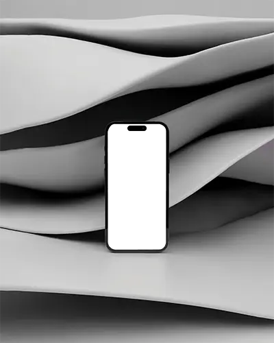 Layered Sculptural Waves Iphone 15 Pro Mockup Phone Centered In Modern Abstract Forms
