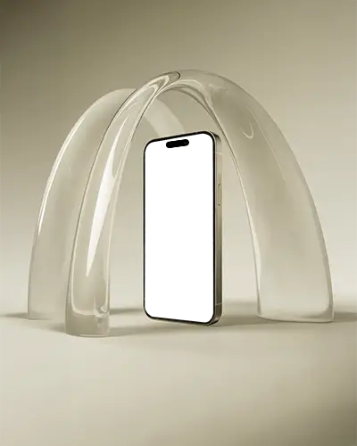 Transparent Arched Structure Iphone 16 Mockup Phone Framed By Clear Sculptural Forms