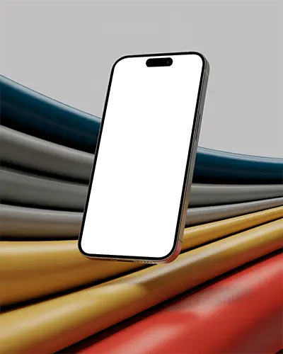 Iphone 15 Pro Mockup Front View With Layered Abstract Elements For Brand Visuals