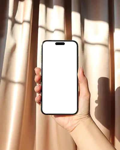 Hand Holding Modern Iphone 15 Plus Mockup For App Presentation And Creative Display Use 0736