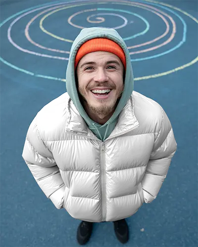 Winter Puffer Jacket Mockup With Hood For Casual Wear Street Style And Outdoor Adventure Fashion