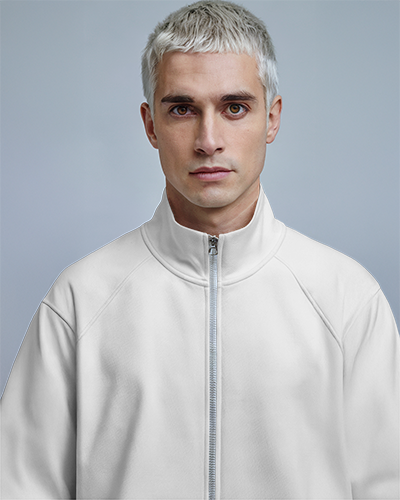 Minimalistic Men Jacket Mockup With High Collar And Raglan Sleeve Design Front View