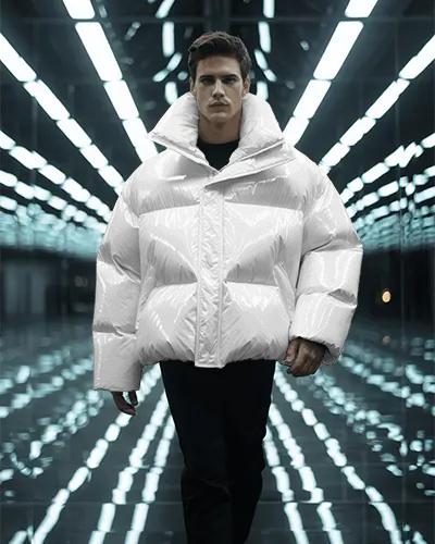 High Quality Winter Puffer Jacket Mockup With Luxury Glossy Finish Durable Windproof Layer