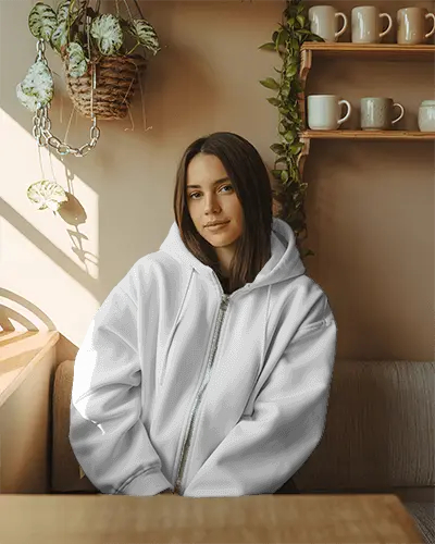 Trendy Relaxed Fit Zip Up Jacket Mockup With Adjustable Cord And Comfortable Cuffed