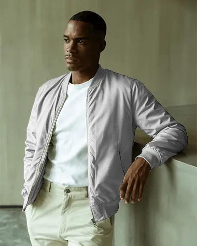 Casual Mens Windbreaker Jacket Mockup For Retro Street Style And Urban Clothing Design