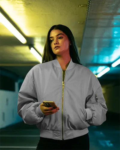 Lightweight Womens Flight Jacket Mockup With Ribbed Cuffs And Zippered Pockets