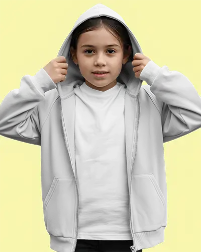 Kids Zip Up Hooded Jacket Mockup Soft Comfortable Fabric For Daily Wear And Outdoor Activities