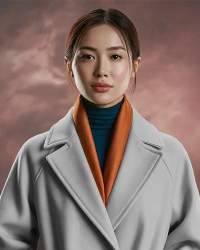 Cinematic Portrait Jacket Mockup Female Model Centered Composition With Soft Focus Background