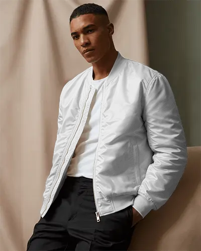 Mens Fashionable Bomber Jacket Mockup With Zipper Front And Modern Tailored Fit For Stylish Look