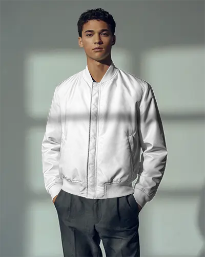 Lightweight Modern Bomber Jacket Mockup With Zip Front And Pockets For Mens Casual Wear