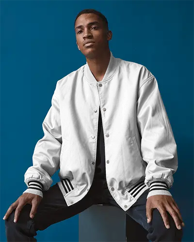 Modern Mens Varsity Jacket Mockup With Button Closure And Contemporary Athleisure Style