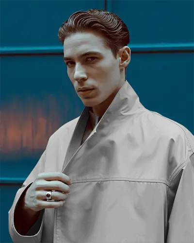 Urban Slate Jacket Mockup Male Model In Moody Contemporary Architectural Setting