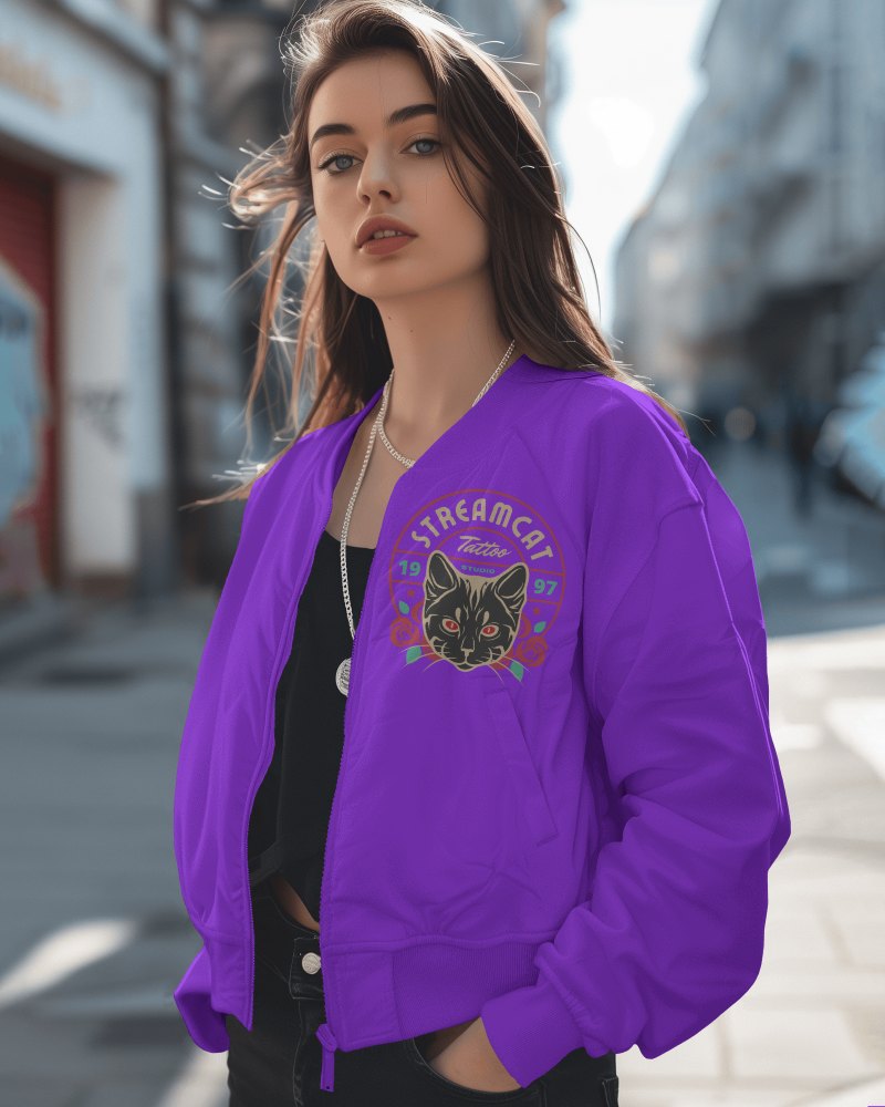 Girl Wearing Jacket Mockup In A Street