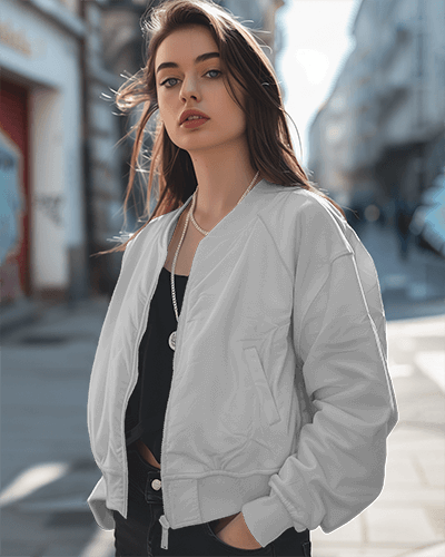 Girl Wearing Jacket Mockup In A Street
