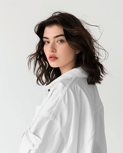 Woman Model Wearing Jacket Mockup Standing Sideways