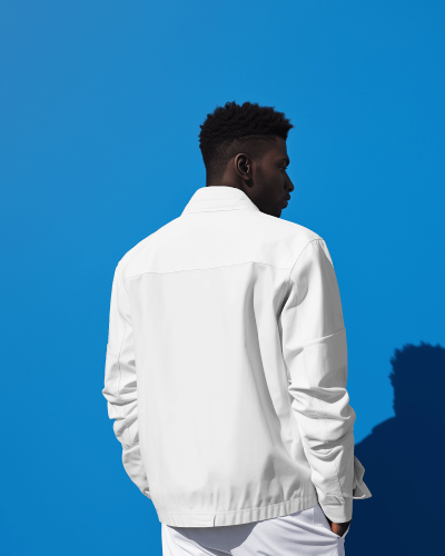 person-wearing-varsity-jacket-standing-in-front-of-blue-screen