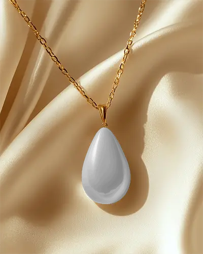 Luxury Pendant Necklace Mockup Teardrop Medallion With Ornate Engraving On Satin Background