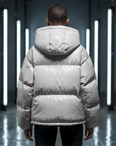 Urban Streetwear Puffer Jacket Mockup With Hooded Design For Winter Fashion Branding