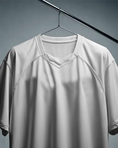 Modern Sports Jersey Mockup Hanging On Metal Rail For Team Uniform Display
