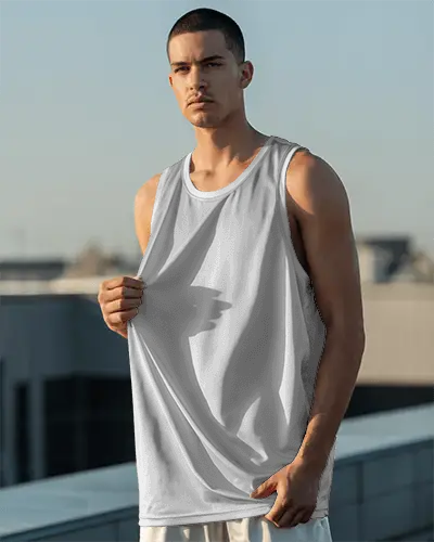 Lightweight Sleeveless Sports Jersey Mockup For Active Men Training Gym Run Casualwear