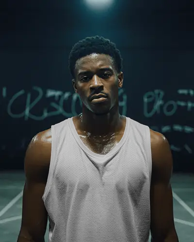 Dark Court Basketball Jersey Mockup Athlete Standing Under Moody Lighting